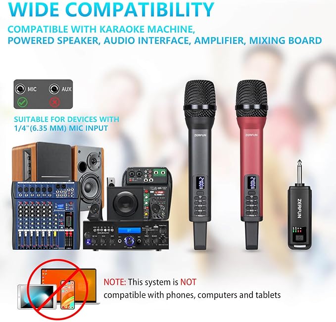 Dual Rechargeable Wireless Microphones, Pro Handheld Cordless Mics System - Image 2