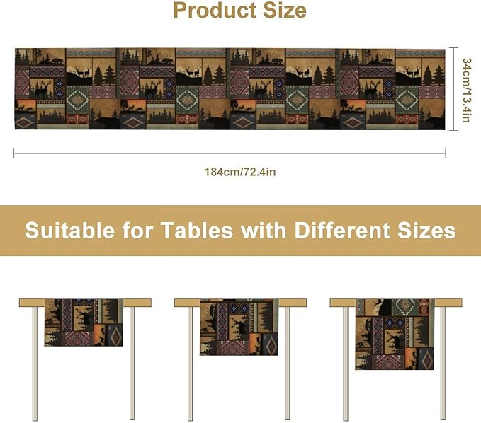 Rustic Cabin Bear Aztec Table Runner, Retro Brown Bear Rustic Theme Geometry - Image 3