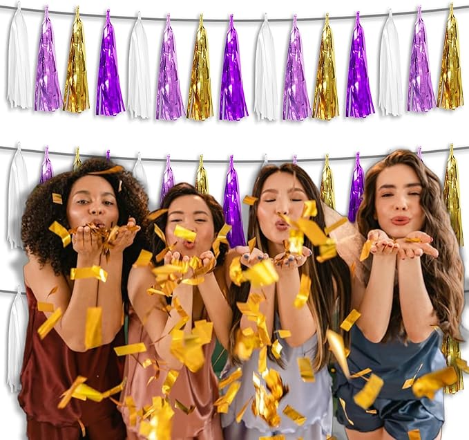 3P Metallic Fringe Tassel Banner Garland Foil Tinsel Streamer Wall Hanging - Image 6