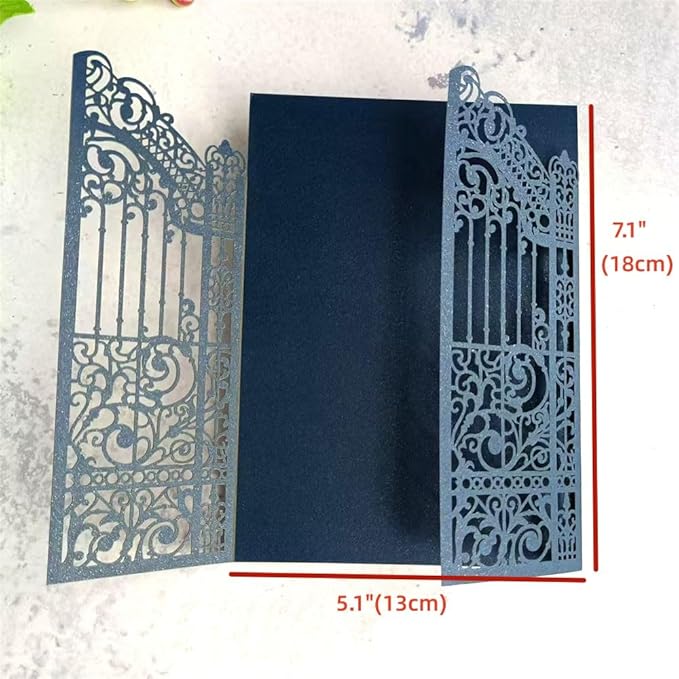 MillaSaw Navy Blue Wedding Invitation Gate Laser Cut Card Marriage Engagement - Image 4
