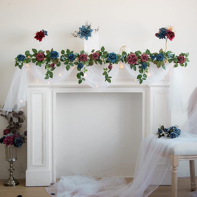 PONATIA 5FT Handcrafted Artificial Rose Flower Garland, Burgundy Flower Garland - Image 2