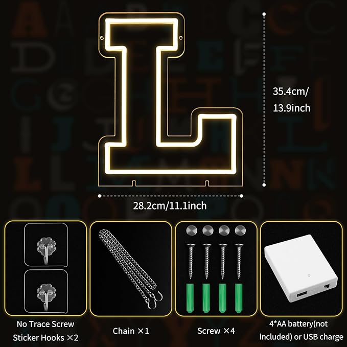 Light Up Letters L, Led Marquee Letter Lights Neon Sign, 13.9" Height - Image 2