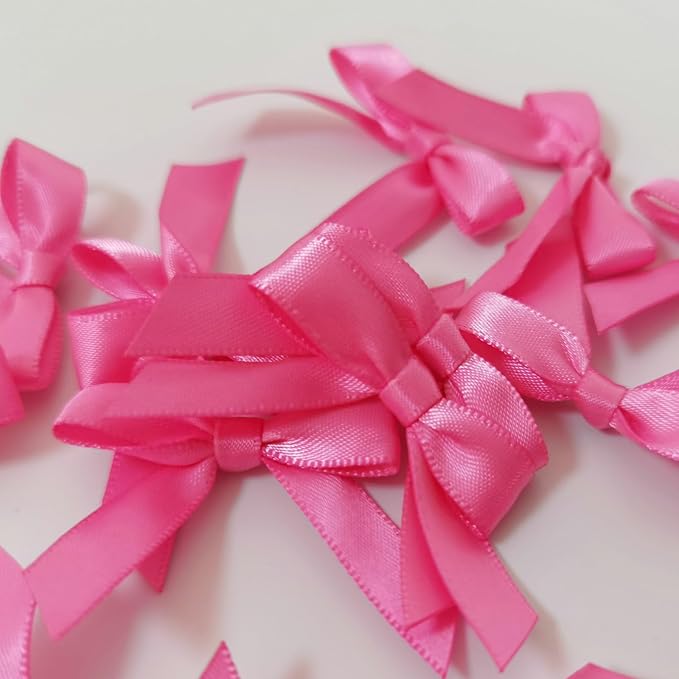50pcs 1-1/2" Mini Hot Pink Satin Ribbon Bows Without Twist Ties - Image 6