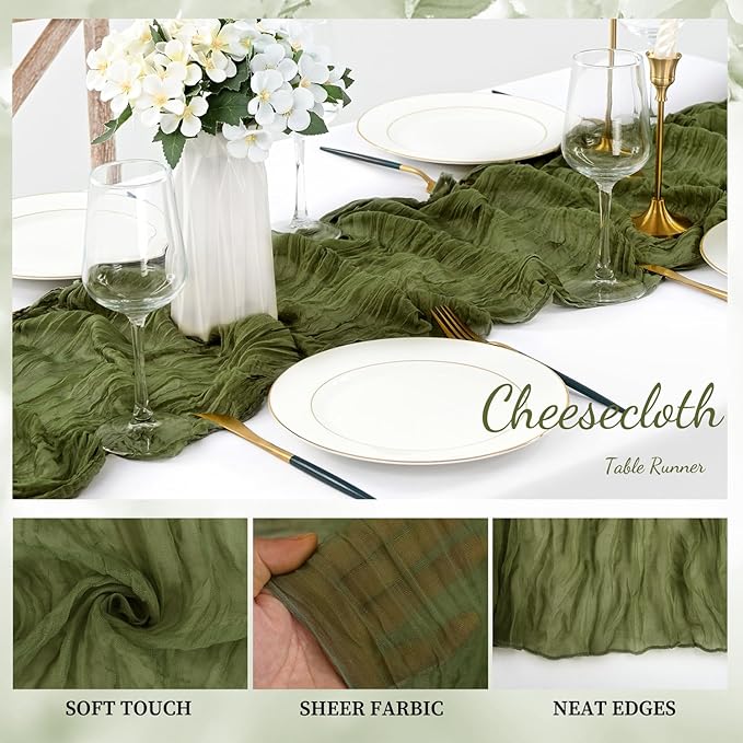 12 Pack Olive Green 10FT Cheesecloth Table Runner Rustic Gauze Cheese Cloth - Image 3