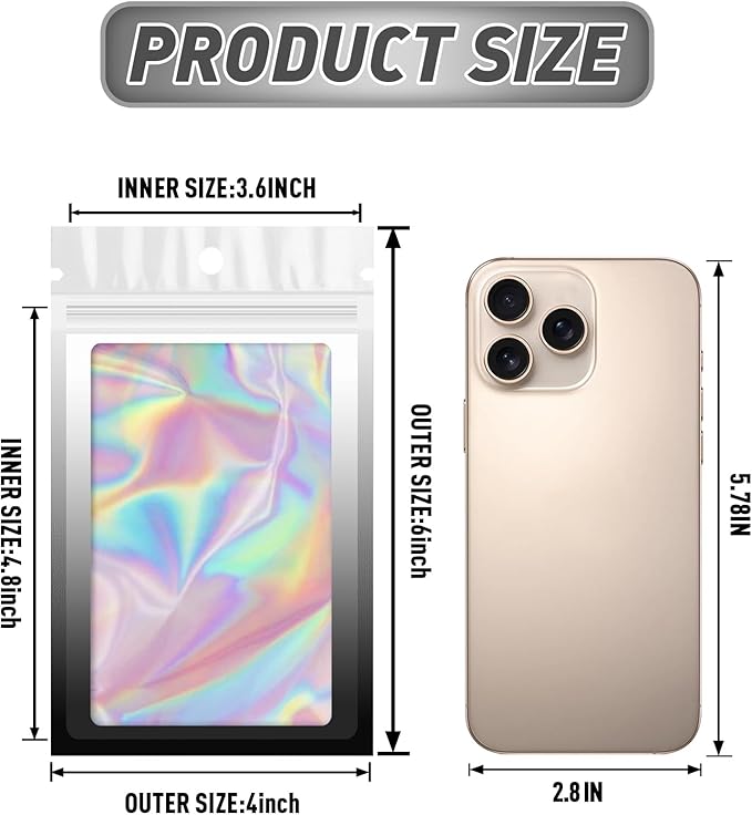 Funfery 100 Pack Gradient Holographic Bags, Resealable Bags - Image 2