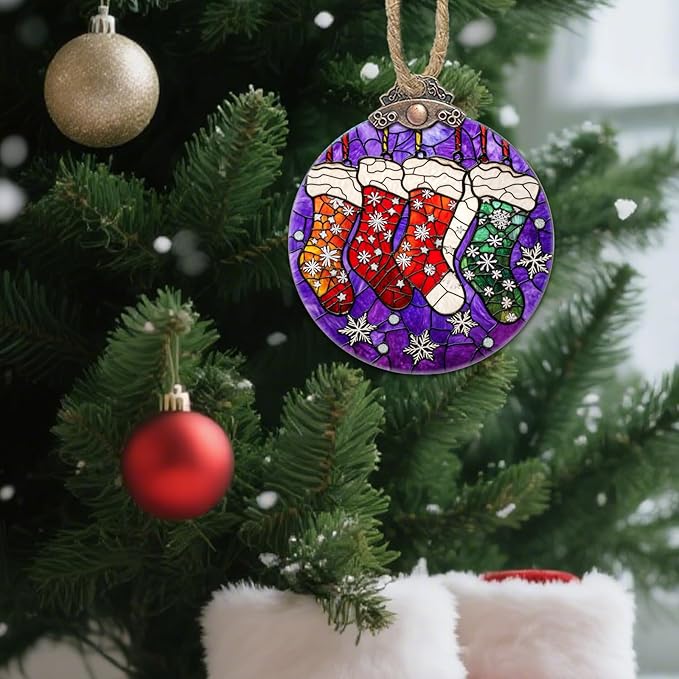 Stained Glass Christmas Decorations, Colorful Socks Suncatcher - Image 2