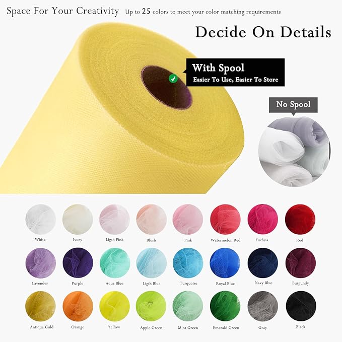 Yellow Cream Tulle Fabric Rolls 54 Inch by 40 Yards Tulle Bolt Spool - Image 3