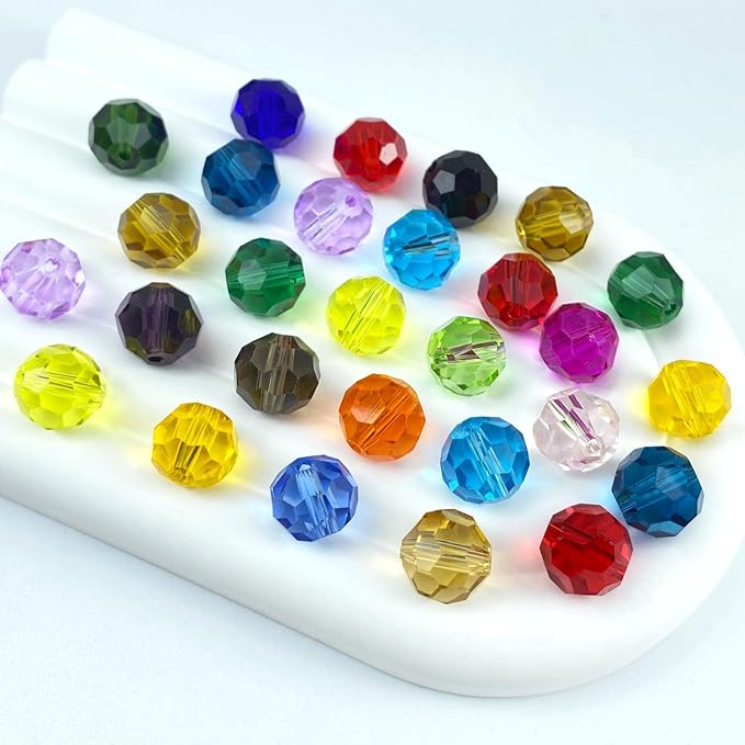 50 PCS 10mm Crystal Glass Beads Round Multiple Faceted Loose Spacer Glass Beads by Tingoons