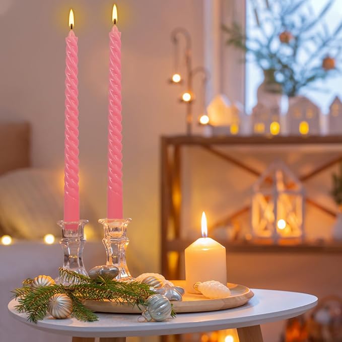 12-Pack Pink Spiral Taper Candles – 10 Inch Elegant Dripless & 10-Hour Burn – - Image 9