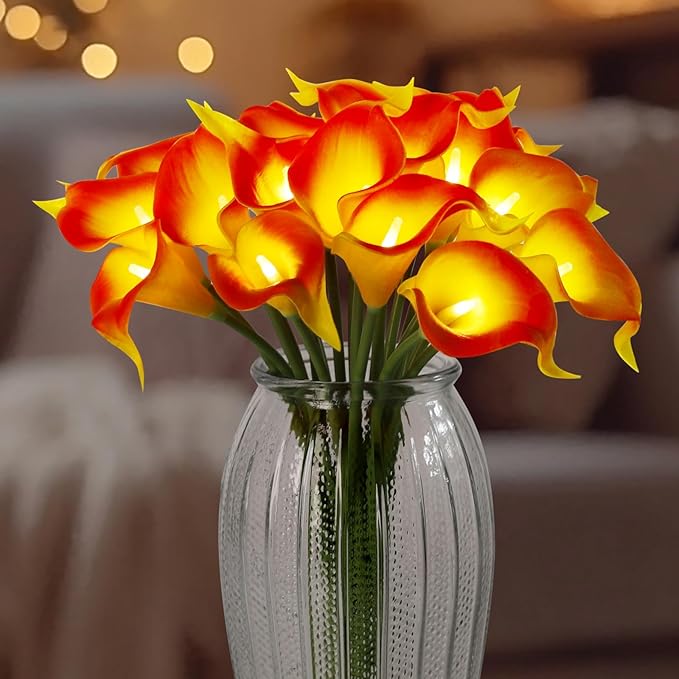 20pcs Artificial Calla Lily Bouquet Lamp Faux Floarl Night Light Real Touch by HOMESEASONS