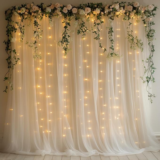 Ivory Tulle Backdrop Curtain by Unknown