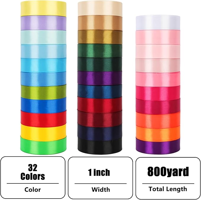 NESCCI 800 Yards Ribbon, 1 Inch Satin Ribbon, Single Face Satin Ribbons - Image 2