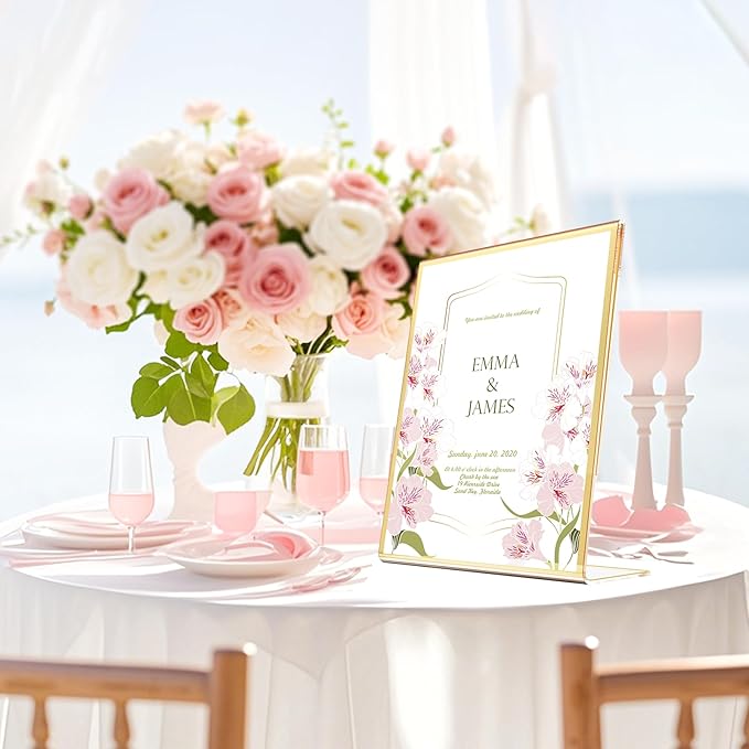 Acrylic Gold Frames 4 x 6, Slanted Back Gold Picture Frames Table Acrylic Sign - Image 3