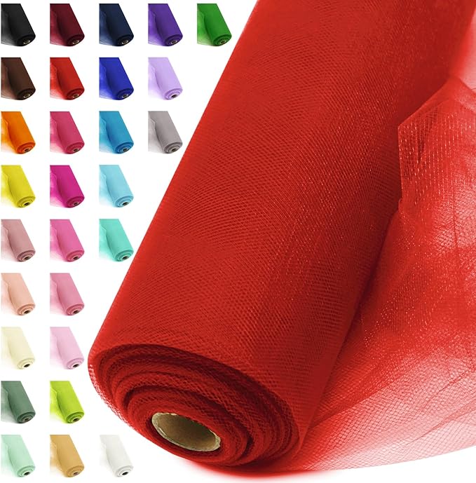 54" by 20 Yards Red Tulle Fabric Rolls by AblemeDeco