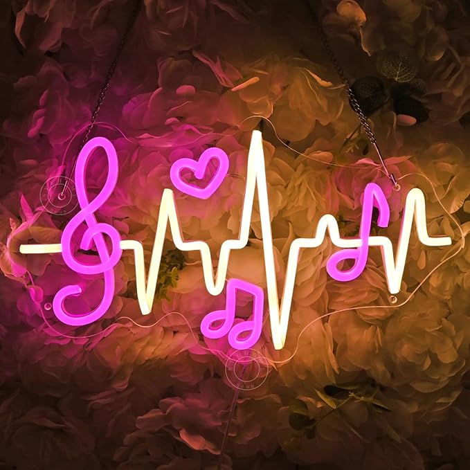 SYLHOME Led Neon Light Sign Music Note Wall Decor Sign Heartbeat Music Room - Image 4