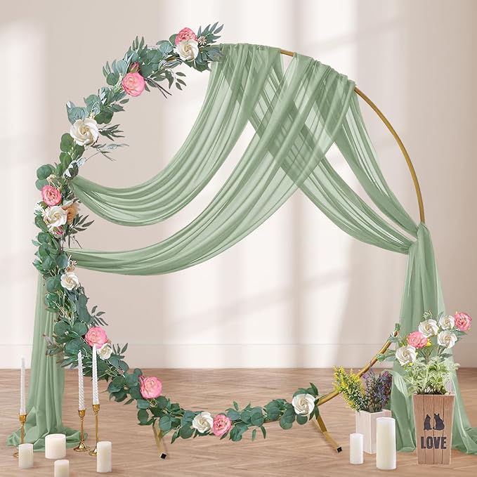 Sage Green Wedding Arch Draping Fabric 2 Panels 29" x 20 FT Wedding Drapes - Image 2