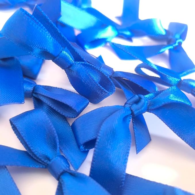 50pcs 1-1/2" Blue Satin Ribbon Bows Without Twist Ties - Image 8