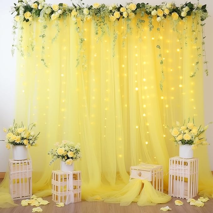 20×10ft Yellow Tulle Backdrop Curtain - Image 2