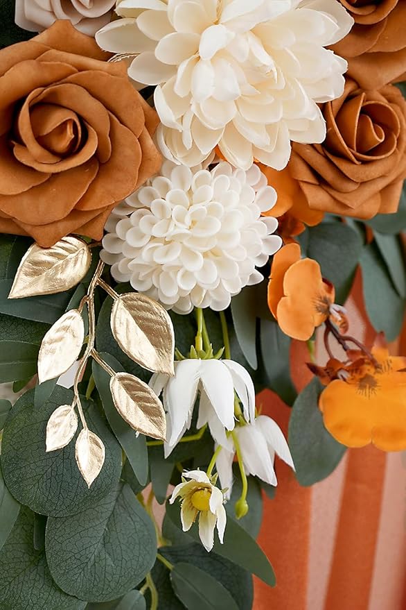 Burnt Orange Artificial Wedding Arch Flowers Kit - Image 7