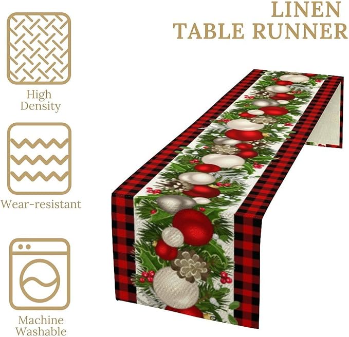 Christmas Table Runner, Seasonal Winter Xmas Holiday Farmhouse Table Cloth - Image 4