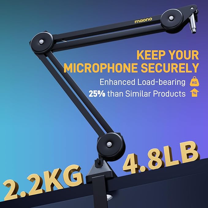 MAONO Microphone Boom Arm: Heavy Duty Adjustable Metal Suspension mic stand - Image 3