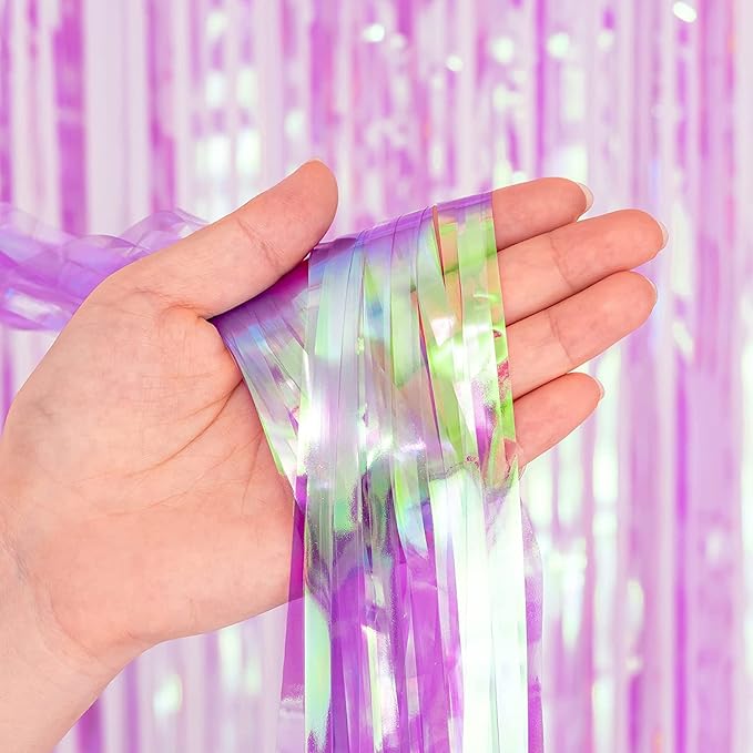 BRAVESHINE Clear Purple Party Decorations Iridescent Foil Curtain - Image 2