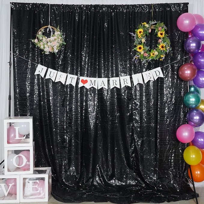 Poise3EHome 6Ft x 8Ft Black Sequin Backdrop, Glitter Thick Satin Background - Image 6