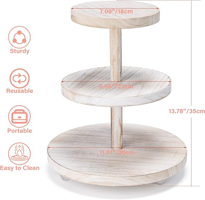 3 Tier Cupcake Stand Round, Wood Cake Stand - Image 2