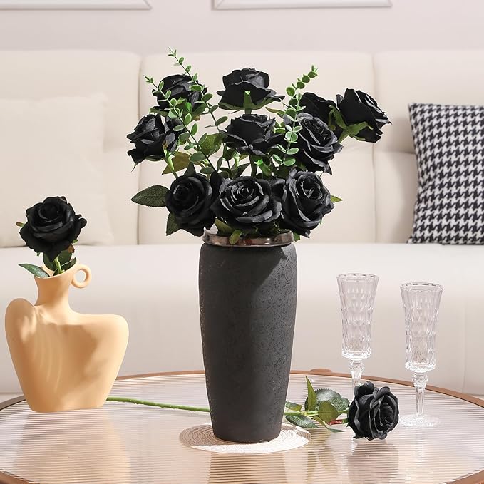 Tifuly Black Roses Artificial Flowers -12 pcs Realistic Single Long Stem Fake - Image 6