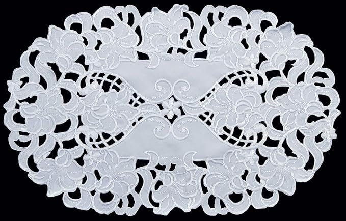 Creative Linens 4PCS Embroidered Floral Placemats 11x17 Oval White by Creative+Linens