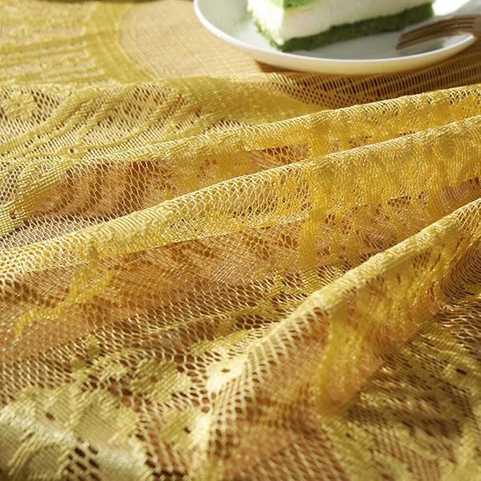 Vintage 60 inch Yellow Lace Tablecloth Floral Embroidered Boho Shabby Chic - Image 6