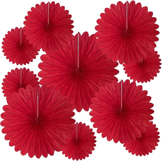 20 Pcs Red Hanging Paper Fan, Round Paper Fans Decorations Set by Tisspoms