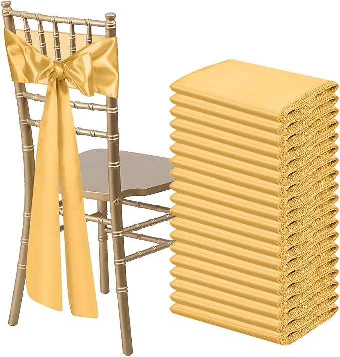 50 PCS Gold Satin Chair Sashes Bows Universal Chair Ribbon Ties Back Sash by LooksForwardtoSeeingYou