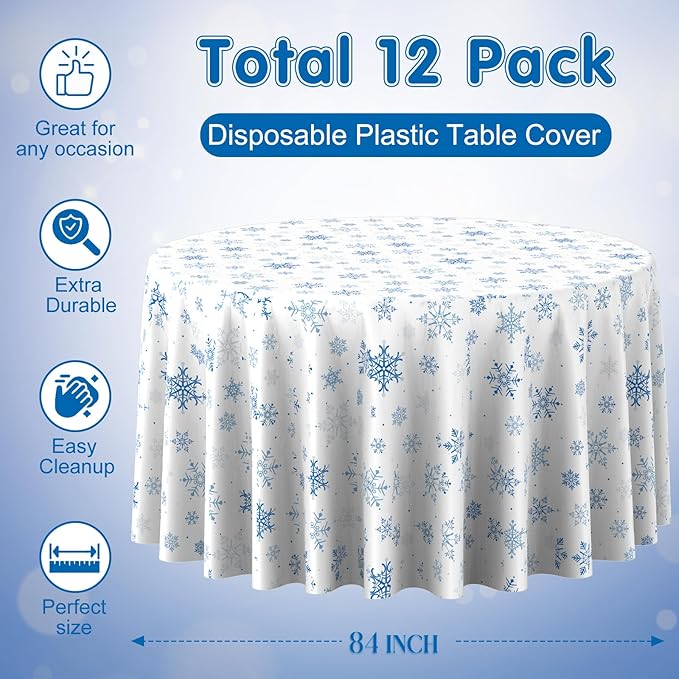 12 Pieces Christmas Snowflake Plastic Party Tablecloth Decorations, Disposable - Image 2
