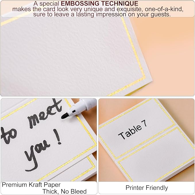 60Pcs Premium Place Cards With Gold Foil Border - Image 3