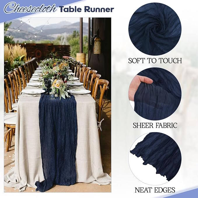 Aktor 12 Pack Navy Blue Table Runner Boho Cheesecloth Table Runner Semi Sheer - Image 3