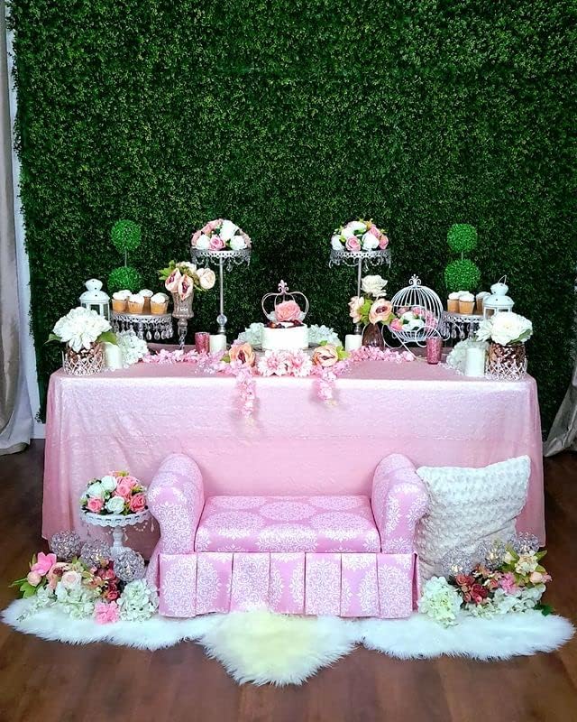 QueenDream Pink Tablecloth 60 x 102 Inch Sequin Tablecloth - Image 3