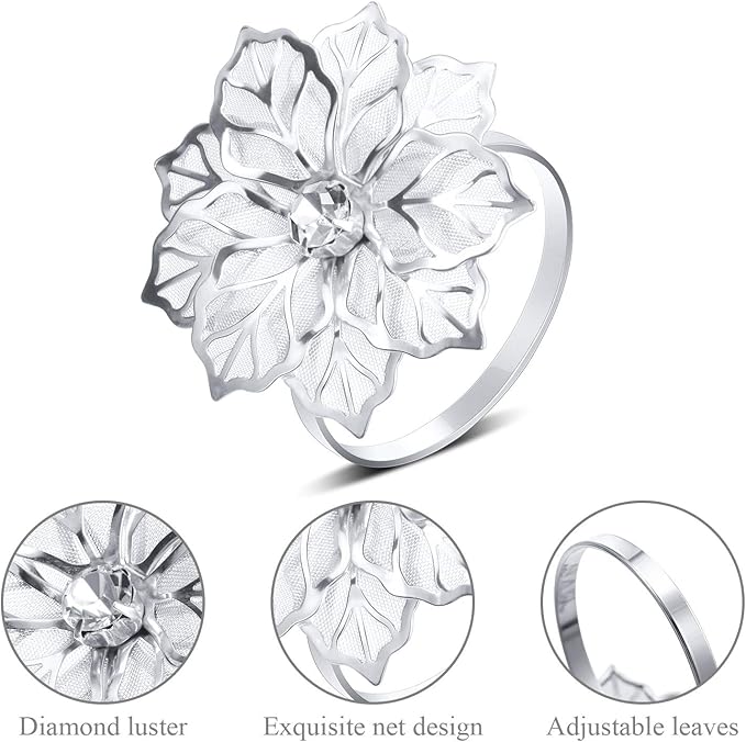 Hotop 12 Pcs Hollow Out Flower Napkin Rings Fall Napkin Ring Holder Metal - Image 6