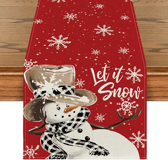 Artoid Mode Red Snowman Snowflake Let it Snow Winter Table Runner, Seasonal by ArtoidMode