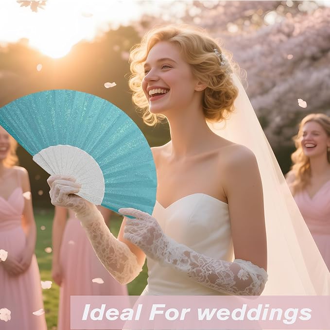 24 Pack Handheld Fan, Folding Hand Glitter Fan - Image 3