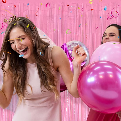 10 Pack Foil Curtain Pink Backdrop Streamers Metallic Tinsel Fringe Curtains - Image 2