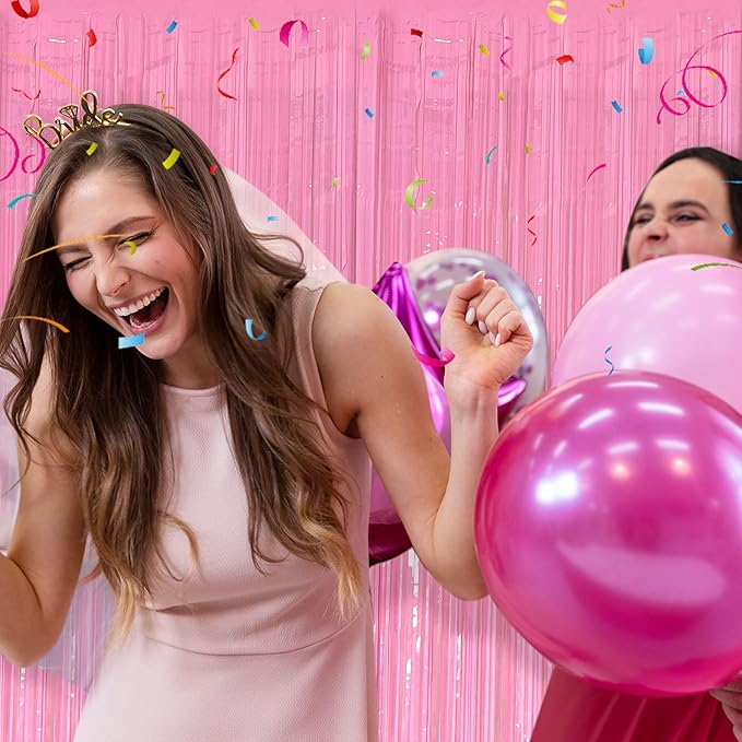 20 Pack Foil Curtain Pink Backdrop Streamers Metallic Tinsel Fringe Curtains - Image 2