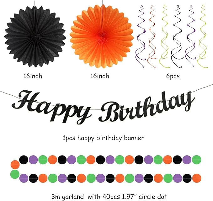 Black-Green Orange-Purple Halloween Birthday Party-Decorations - Image 3