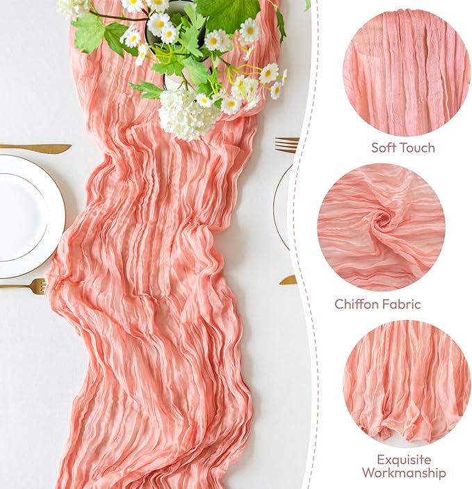 Sioloc 5 Pack Peach Coral Cheesecloth Table Runner Fall Autumn Decor - Image 3