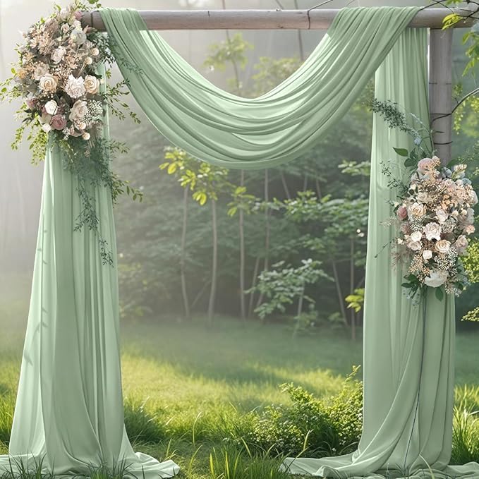 Sage Green Wedding Arch Draping Fabric 1 Panel 29" × 20FT Sheer Drapes Outdoor by Jimtx