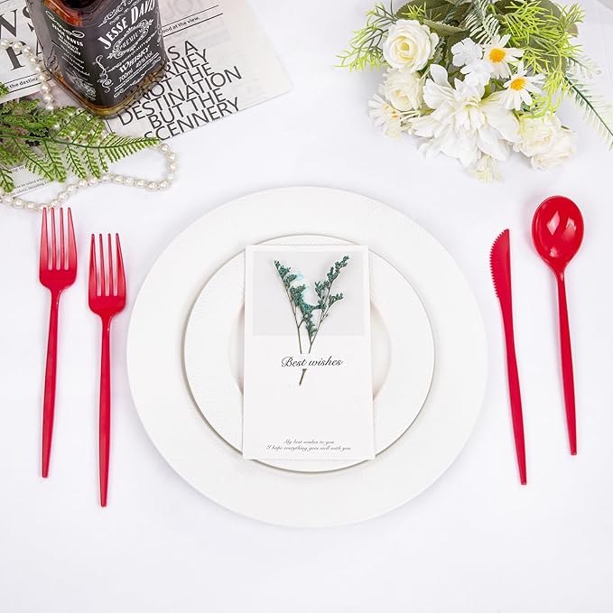 PULOTE 150PCS Red Plastic Silverware Set - Image 6