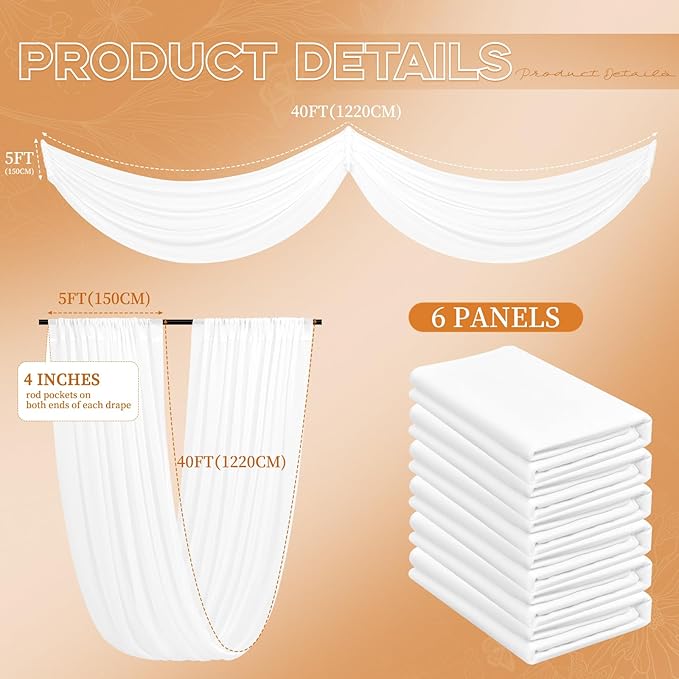 6-Panel White Ceiling Drapes - Image 2