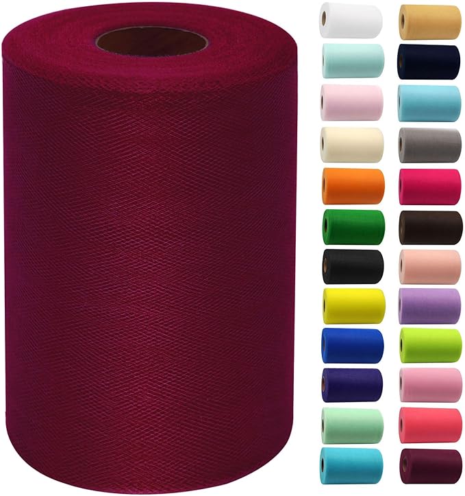 Burgundy Tulle Fabric Rolls 6 Inch by 100 Yards Fabric Spool Tulle Ribbon by IONTACH