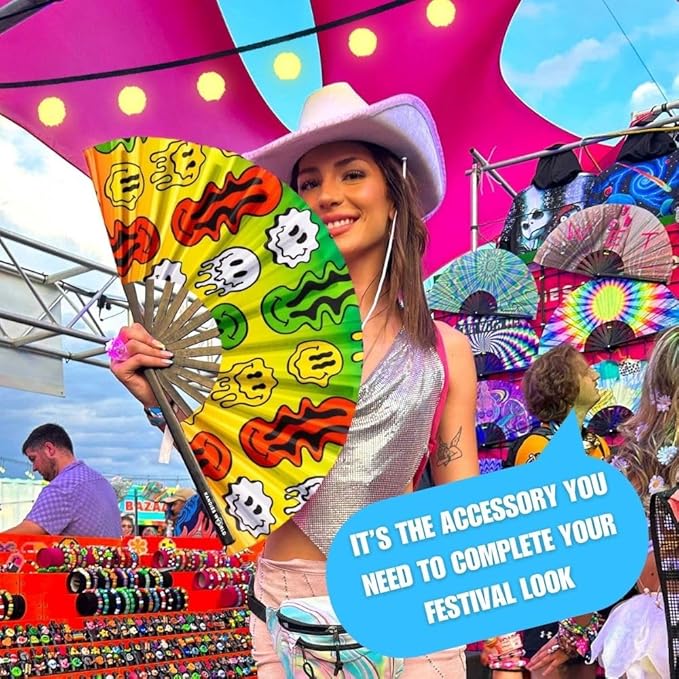 Kandies World UV Reactive Custom Festival Folding Hand Fan - Image 3