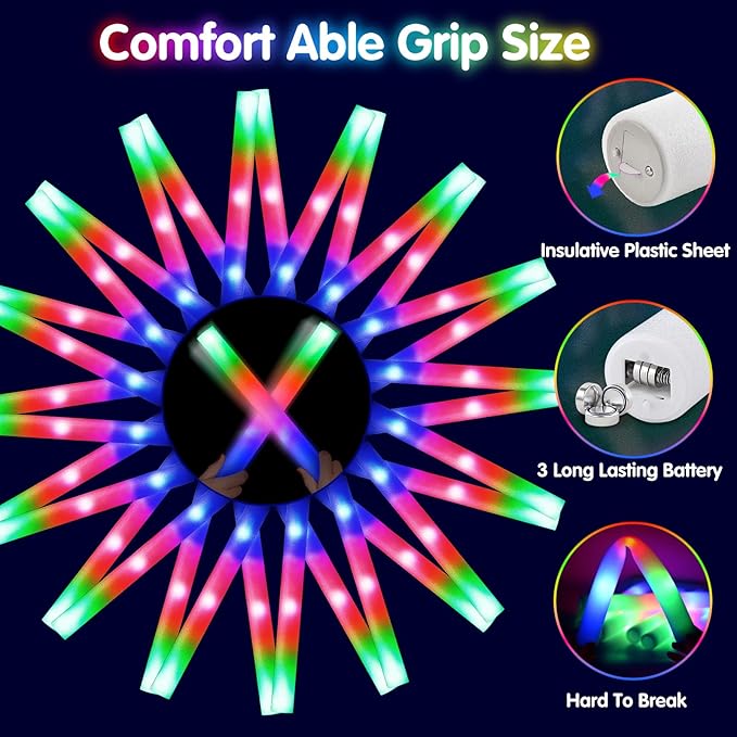 124 PCS Glow Sticks, Foam Glow Sticks, Foam Light up Sticks - Image 3